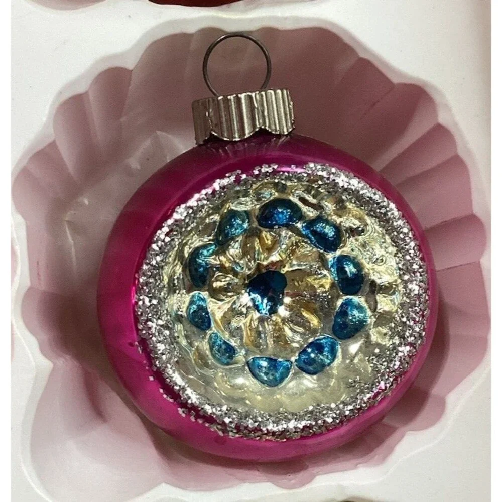 Indent Reflector Mercury Glass Christmas Ornaments Hand Painted Set of 6 Poland
